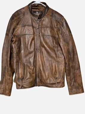 Exmore Bespoke Leather Men's Distressed Brown Café Racer Biker Jacket - size XL